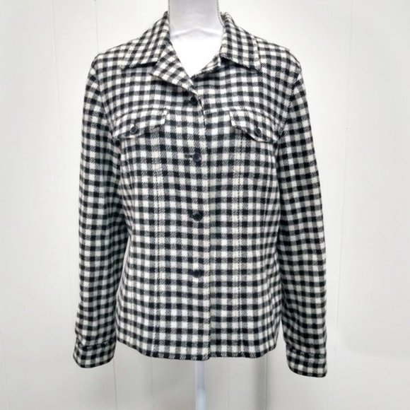 Talbots Womens 14 Black White Buffalo Plaid jacket - Picture 1 of 7